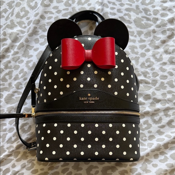 Kate Spade Black and White Polka Dot Backpack with Red Bow - Picture 1 of 5
